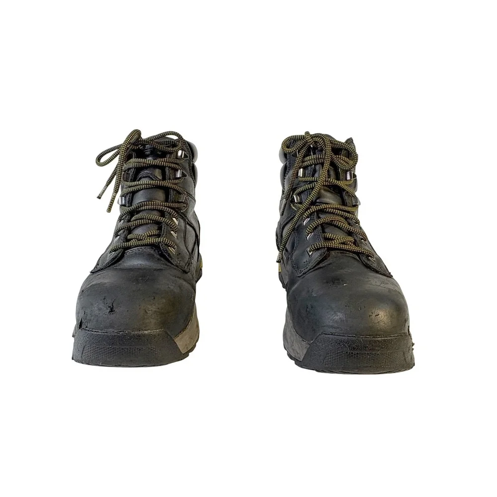 ACE Work Boots Men's 9 Black Leather Slip Resistant Lace Up Mid Top Shoes READ